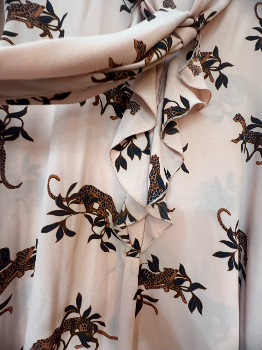 Ann Taylor Pink Tie-Neck Leopard Print Blouse - Picture 3 of 6